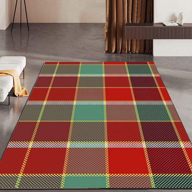 Orange Modern Carpet Check Pattern Polyester Carpet Washable Carpet for Drawing Room