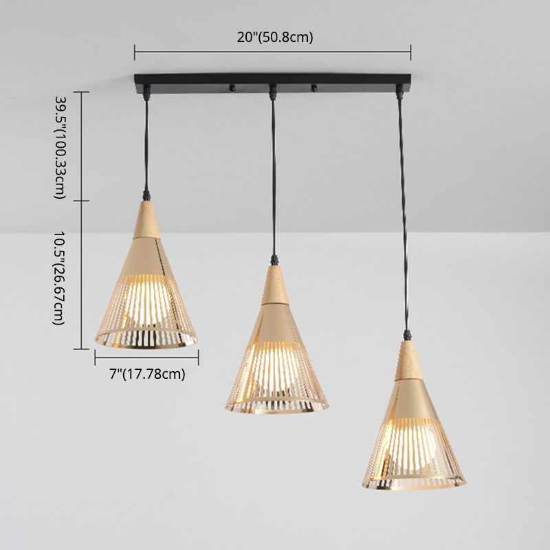 Noordse moderne stijl taps toelopende houten bovenste hanglamp metalen draadkooi woonkamer hangende lamp