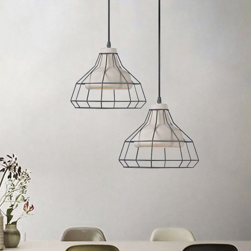 Luz de suspensión de cono de cemento Modernista 1 Lámpara de colgante colgante negro ligero con sombra de jaula de alambre, 10.5 "/14" de ancho