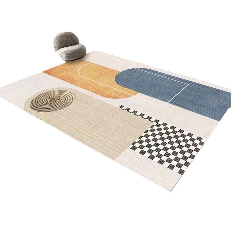 Grey Color Block Rug Polyester Nordic Rug Washable Rug for Drawing Room