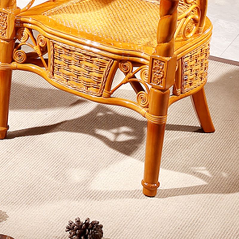 Traditional Dining Chair Rattan Solid Wood Base Arm Chair for Home Use