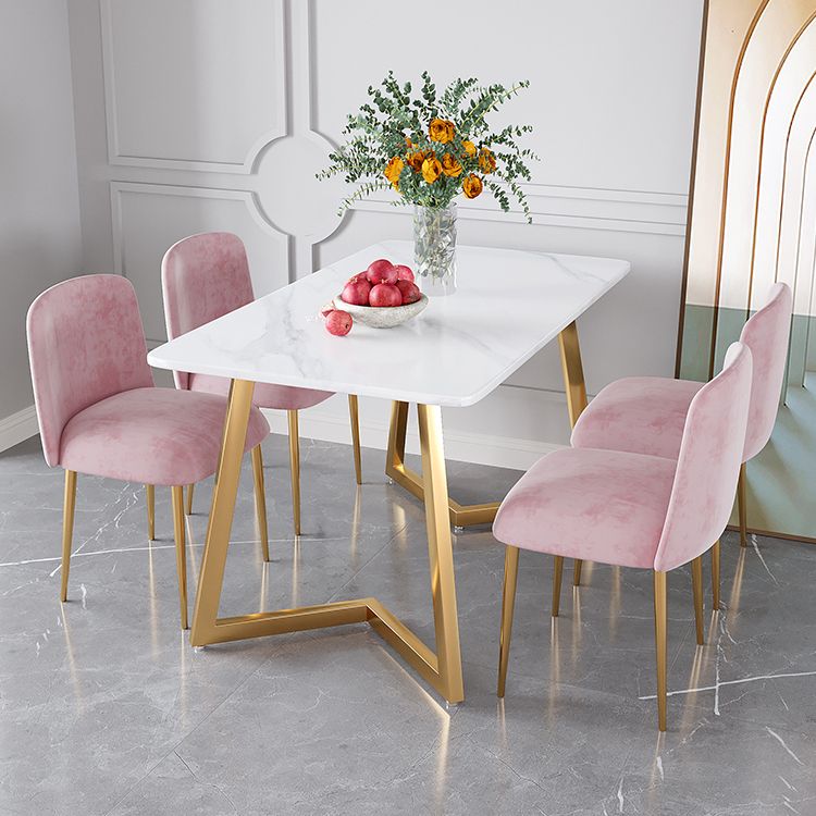 Glam Iron Dinette Set 1/2/5 Pieces Rectangle White Sintered Stone Top Dining Table Set