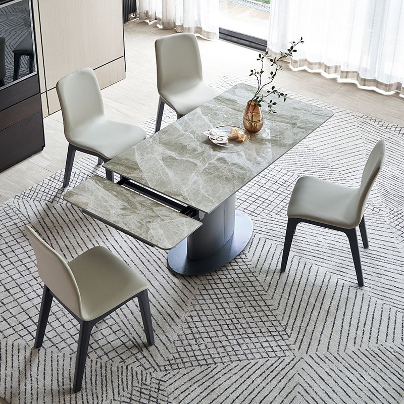 Contemporary Sintered Stone Dining Room Set Rectangle Dining Set with Built-in Storage Layer