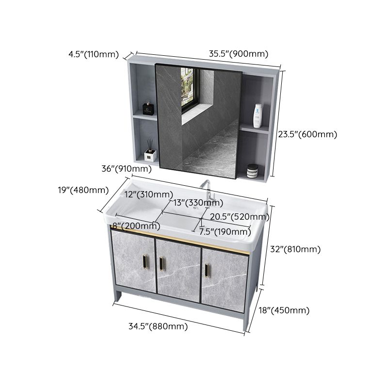 Metal Freestanding Sink Vanity Modern Mirror Cabinet Bathroom Vanity Set in Gray
