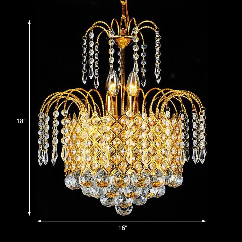 Luz de techo colgante en cascada Bola de cristal facetada contemporánea 5 luces de lámpara de oro, 16 "/19.5" de ancho