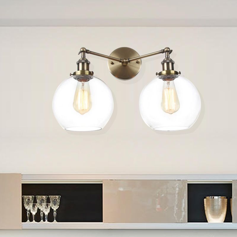 Schwarz/Chrom/Kupfer 2 Lichter Wandmontage Light Bauernhaus Globe Leuchten für Wohnzimmer