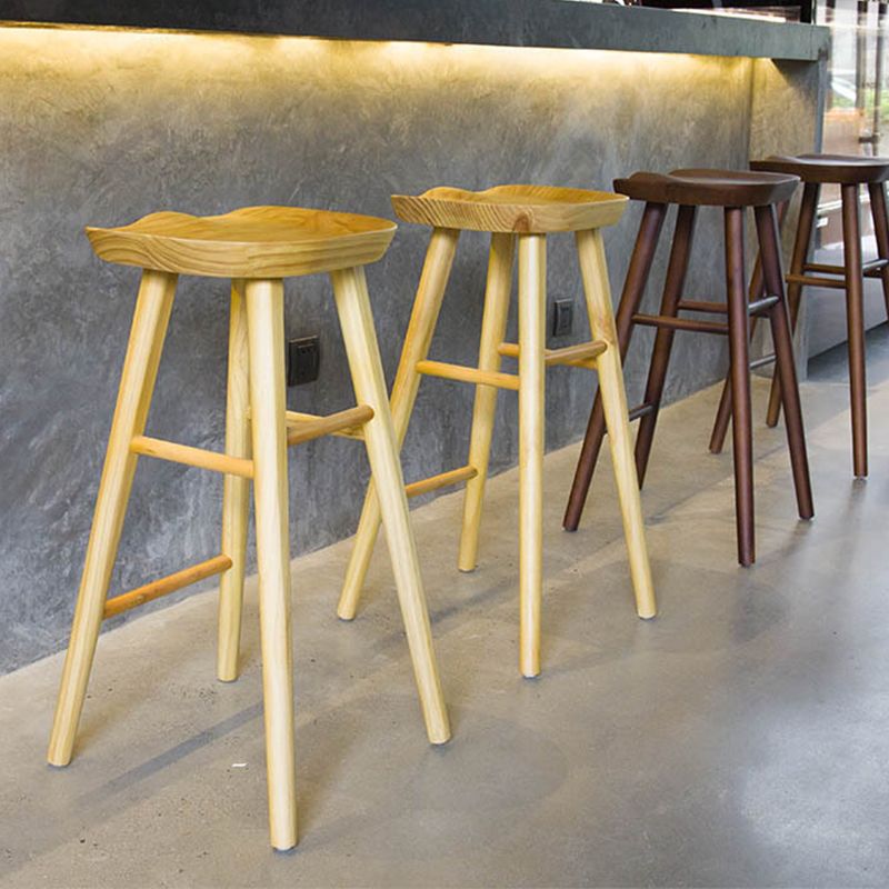 Modern Style Wood Saddle Seat Barstools Backless Stools with Wood Legs