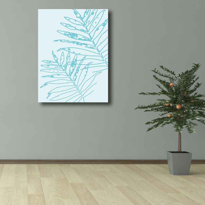Blue Leaves Print Wrapped Canvas Textured Scandinavian Living Room Wall Art Decor