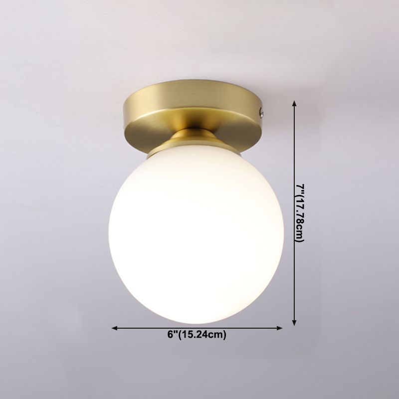 Modern Concise Flush Mount Copper Globe Ceiling Light with White Glass Shade