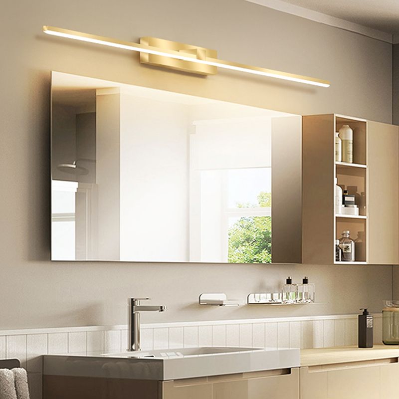 Strip Minimalist Mirror Light Nordic Style LED Wall Sconce in Gold for Bathroom