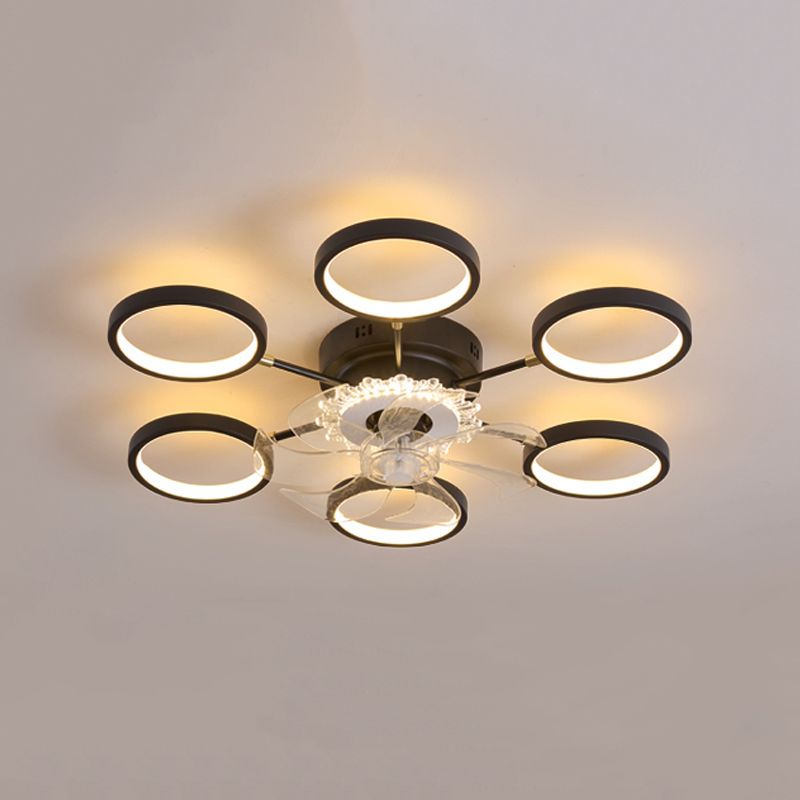 Nordic Style Iron Ceiling Fan Lamp Geometry 6 Gears LED Ceiling Fan Light for Bedroom
