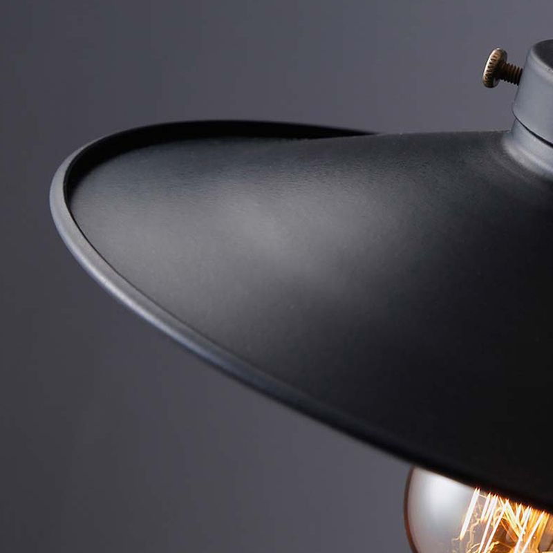 Schwarzer Finish -Untertasse Anhänger Deckenlampe Retro Metall 1 Glühbirnen Esszimmer Hanges Licht Kit