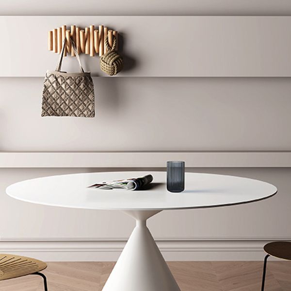 Modern Stone Pedestal Dining Table Matte Finish Round Table for Kitchen