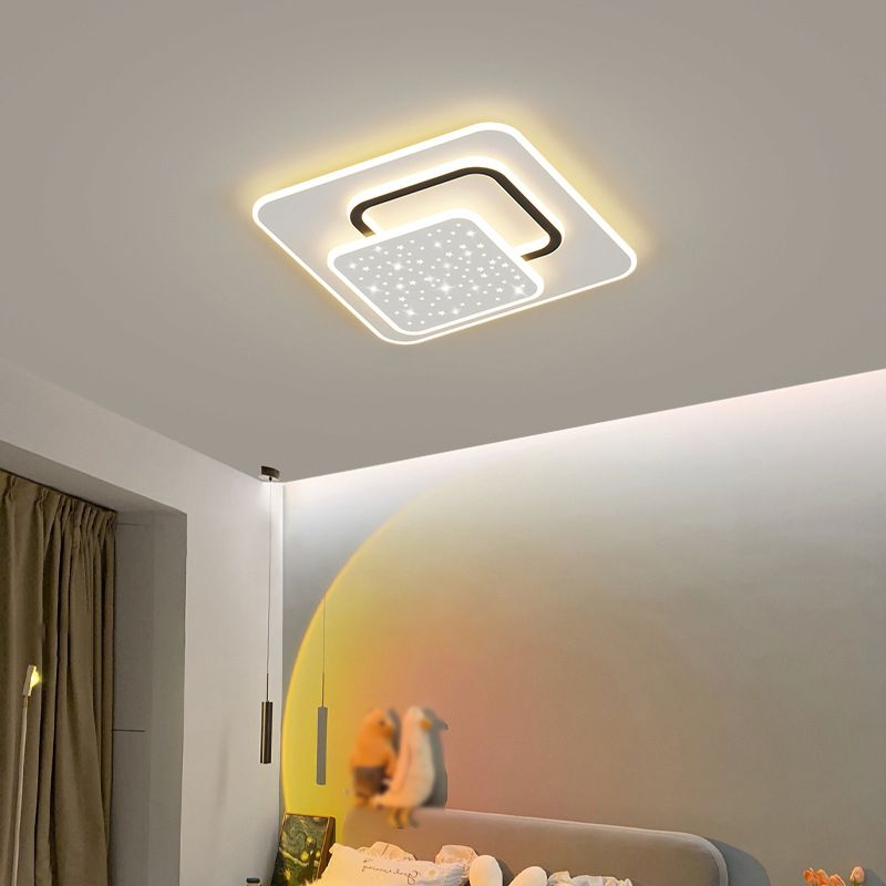 LED Modern Metal Flush Mount Geometric Shape Ceiling Light with Plastic Shade for Bedroom