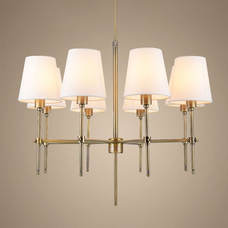 Gold Metal Radial Pendant Light Mid-Century Modern White Burlap Shade Bedroom Chandelier Lighting