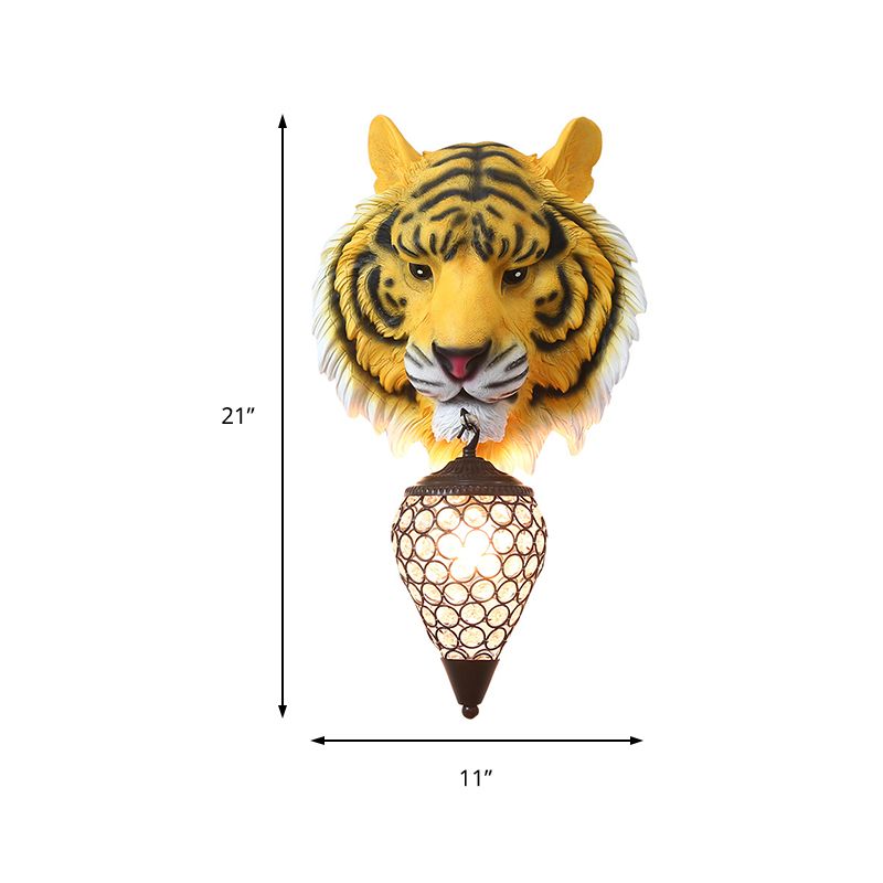 Jaune 1 applique lumineuse Lumière Rustique Tiger Tiger Mur Murning Fixture for Living Room with Teardrop Crystal Shade