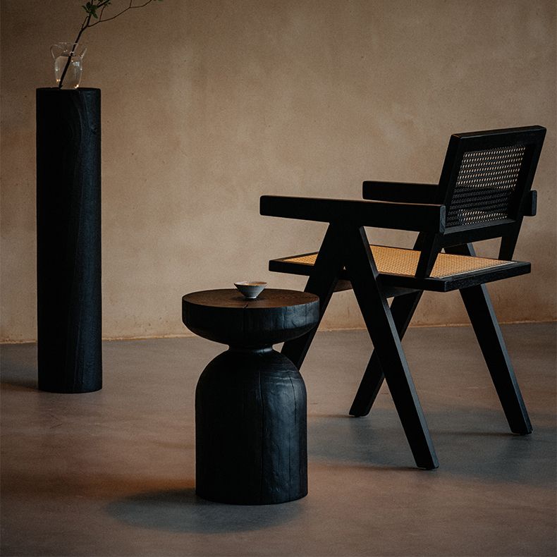 Contemporary Style Side End Table Wooden Pedestal Sofa Side Accent Table in Black