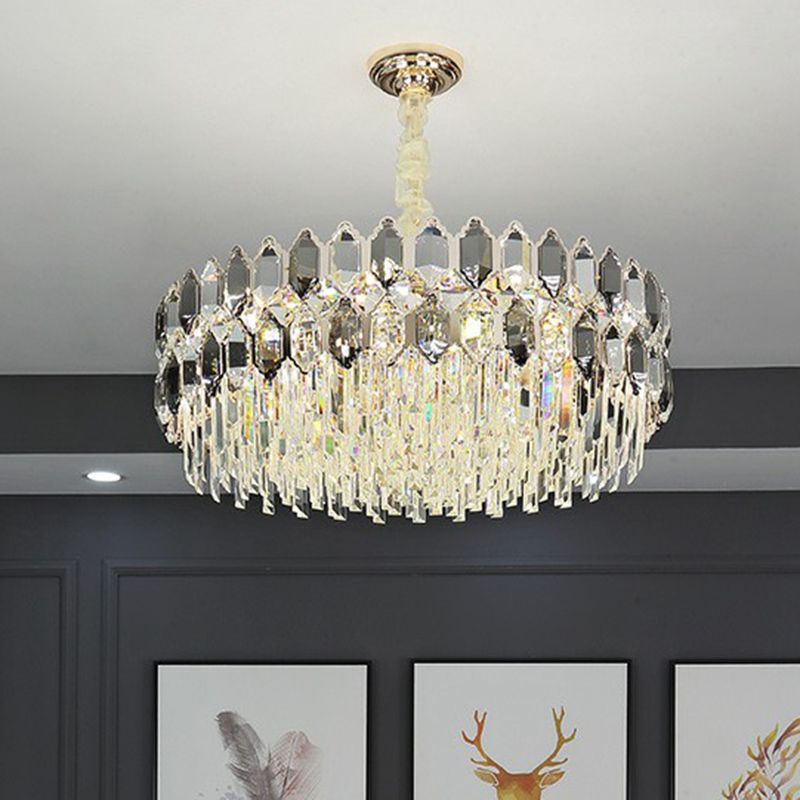 Tiered Ceiling Chandelier Modern Luxurious Smoke Grey Crystal Hanging Light for Living Room