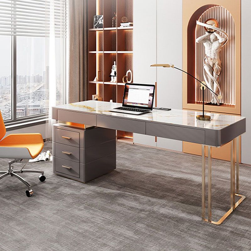 Office Or Home Mirrored Office Desk H-Shape Gold Metal Legs Desk