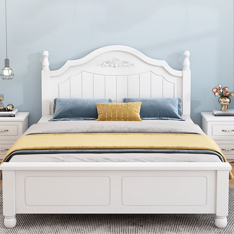 Solid Wood Standard Bed Contemporary White Bed with Panel Headboard
