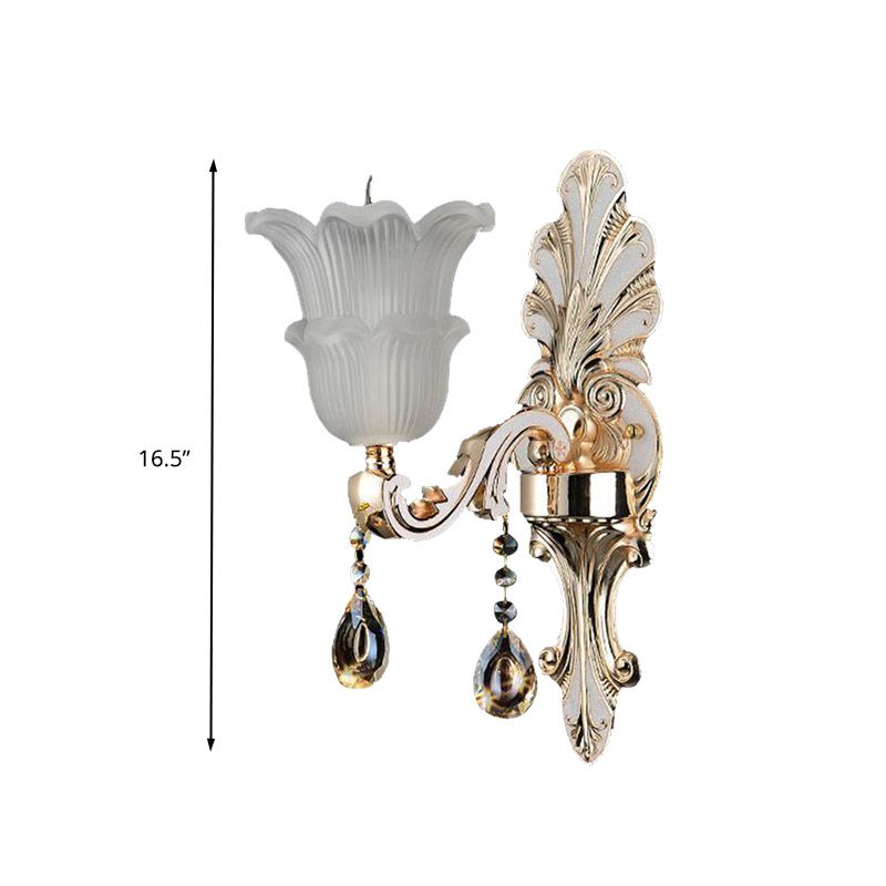 Lámpara de montaje de pared de floración tradicional 1/2 cabezas de cristal transparente de vidrio LED LIGHT en oro