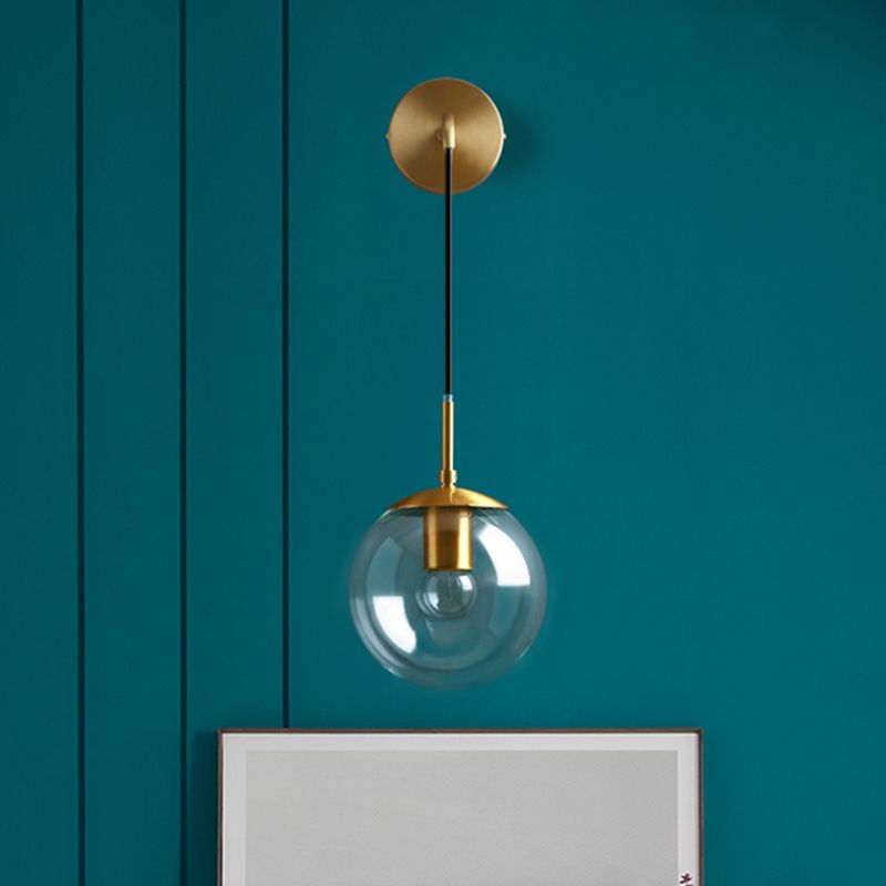 Contemporary Glass Lampshade Wall Sconce One Head Metal Wall Mounted Light Fixture for Living Room