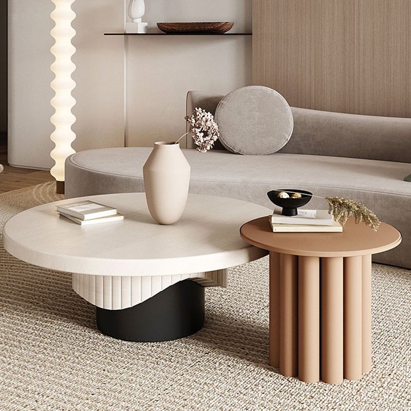 Contemporary Cocktail Table Pedestal Solid Wood Round Coffee Table