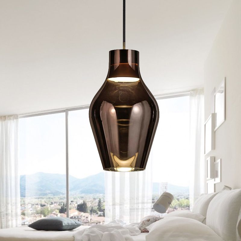 Urn Living Room Pendant Lamp Gold/Smoke Glass 1 Light 6.5"/8.5" Wide Modern Led Hanging Light in White/Warm Light