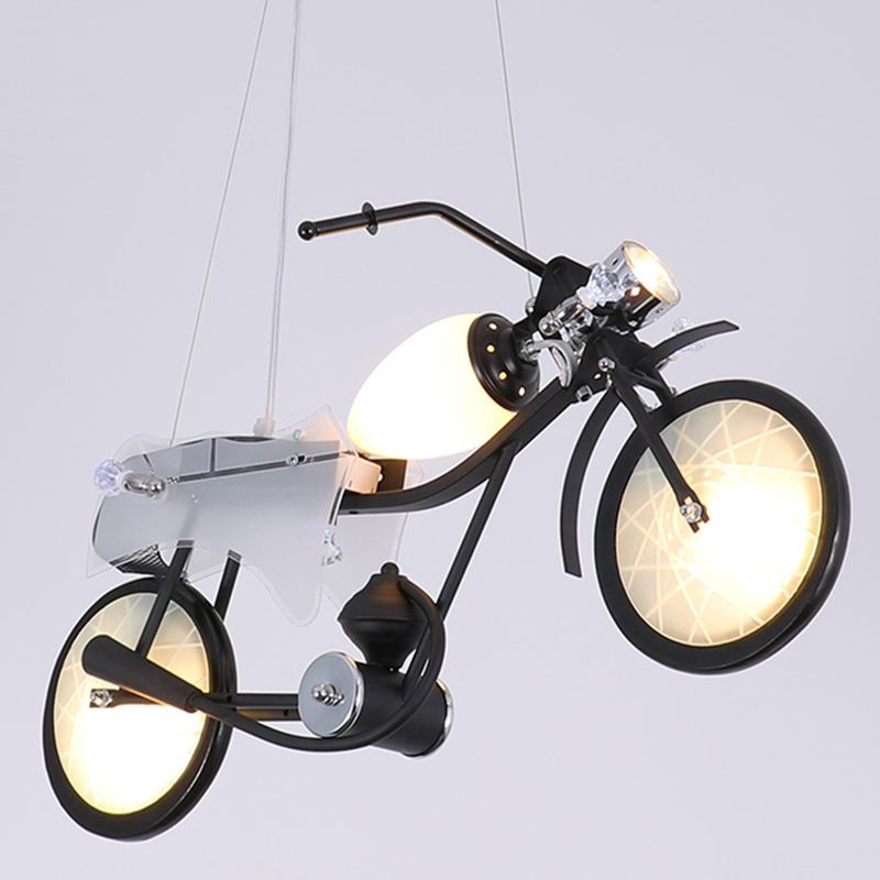 Accensione industriale a sospensione per moto per bar, luce in vetro bianco glassata per bar