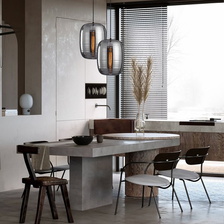 Luz colgante de vidrio de tambor de 11.8 "H