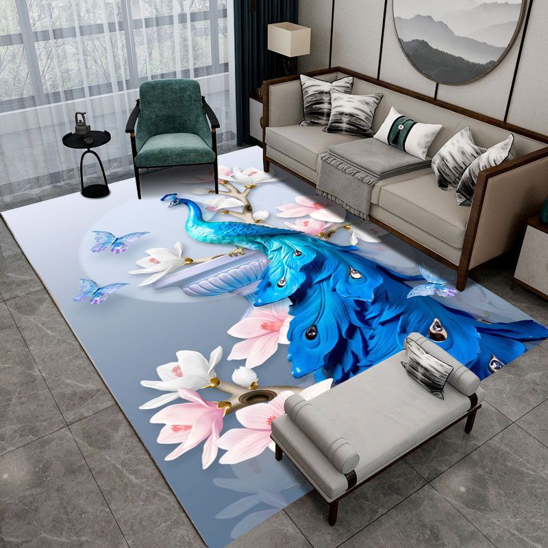 Modern pauw bedrukt tapijt polyester binnen tapijt tapijt niet-slip achterste ruggengiert tapijt voor woonkamer