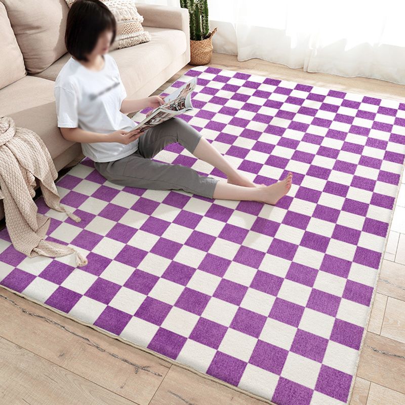 Green Modern Rug Polyester Grid Area Rug Stain Resistant Rug for Living Room