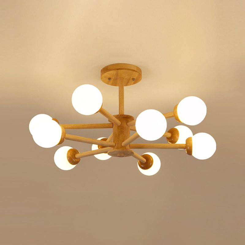 Nordic Pendant Light Fixture Globe Glass Living Room Chandelier in Wood