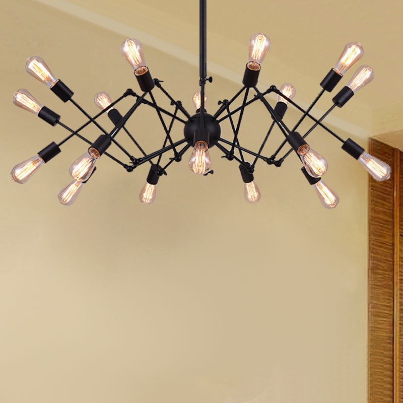 Radial Chandelier Lights Industrial Style Metal Hanging Pendant Lights in Black