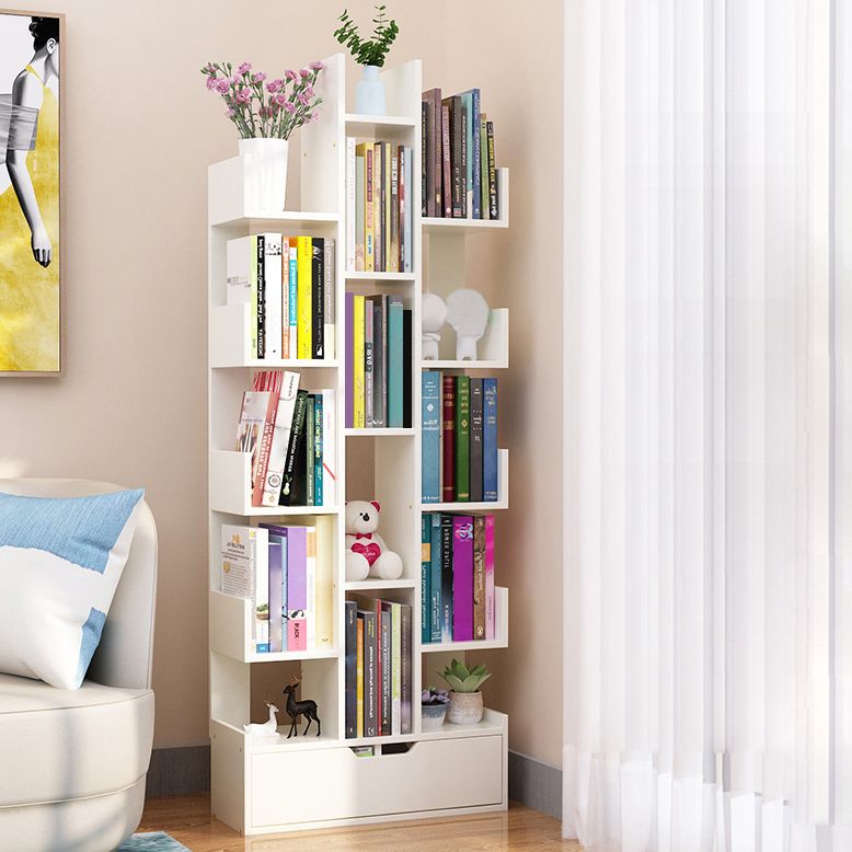 Contemporary Open Back Bookshelf Standard Bookcase with Pull Out Drawer