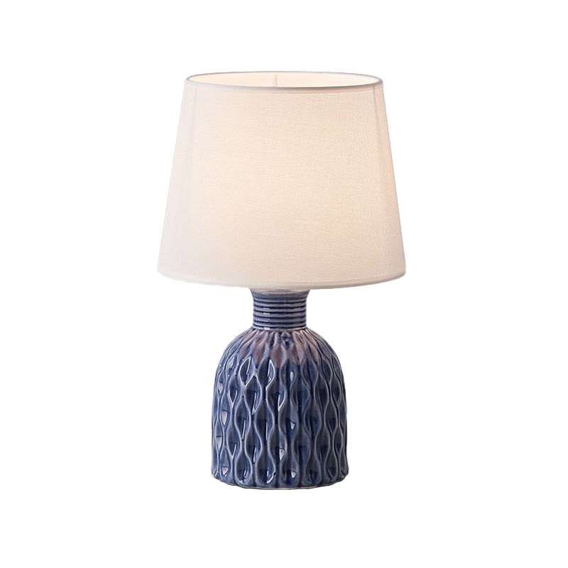 Lampada da tavolo Cone in tessuto moderno, 1 lampadina, lampada da lettura rosa/verde limone/blu royal con base in ceramica