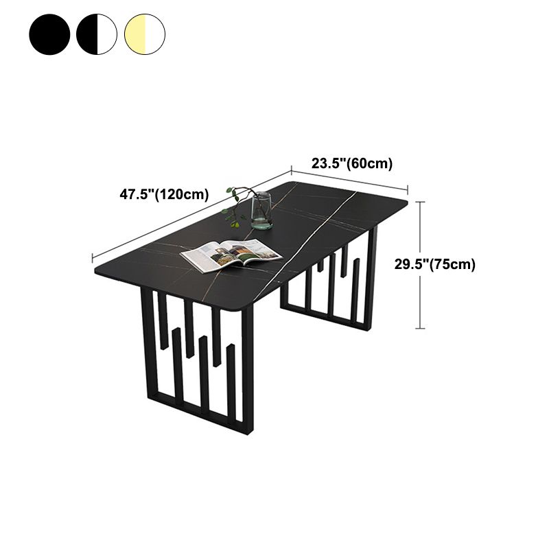 Rectangular Stone Dining Table Traditional Luxury Dining Furniture with Metal Base