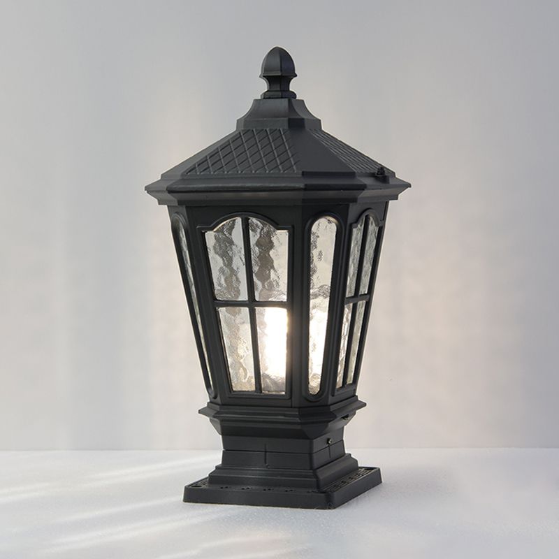 Drum Shape Metal Waterproof Pillar Lamp Modern Style 1 Light Outdoor Lights in Black