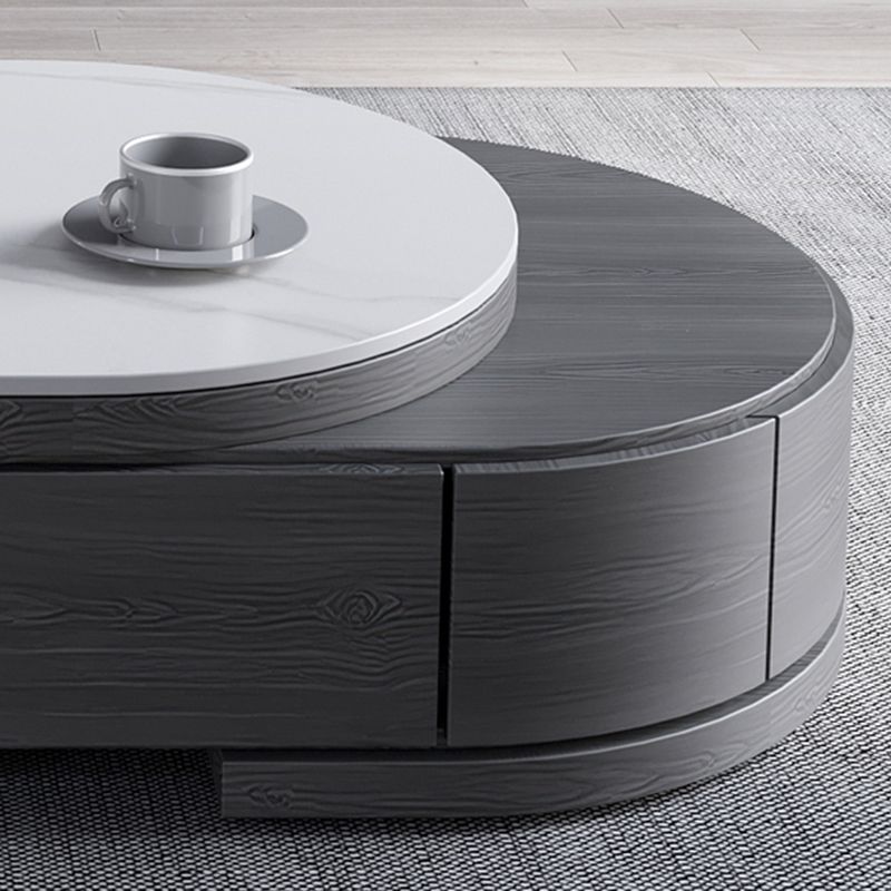 Slate and Wood Coffee Table Oval Single Coffee Table with Storage Drawers