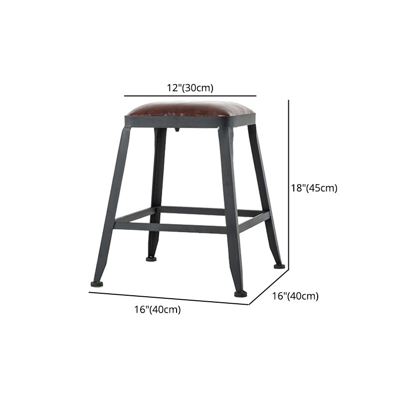 Industrial Iron Armless Footrest Stool Brown Upholstered Stool for Bristol