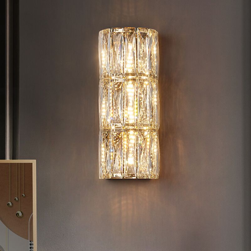 Cylinder Shade Wall Lamp Modern Style Crystal Shape Wall Mounted Lighting for Bedroom