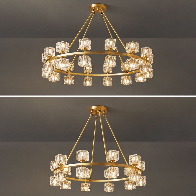 Postmodern Cycle Chandelier Crystal Pendant Ceiling Lights with Hanging Cord for Living Room
