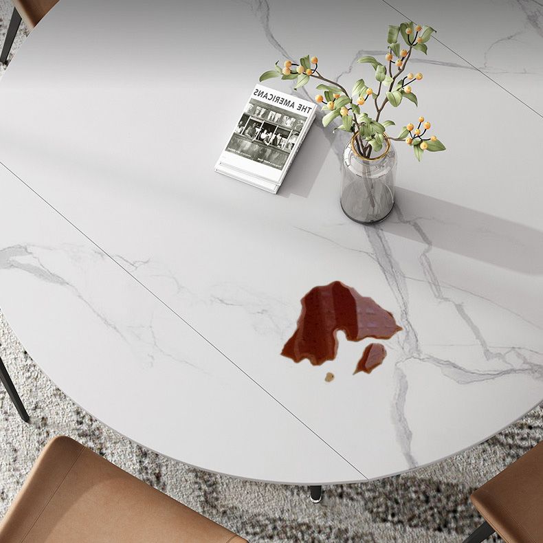 Simplicity Style Round Stone Table Drop-Leaf Dinner Table ,51"L x 51"W x 29.5"H