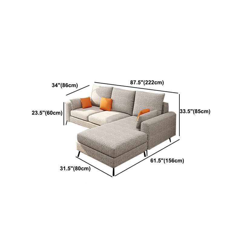 33.46" Tall Modern Linen Sectional/Sofa with Pillowed Back Cushions