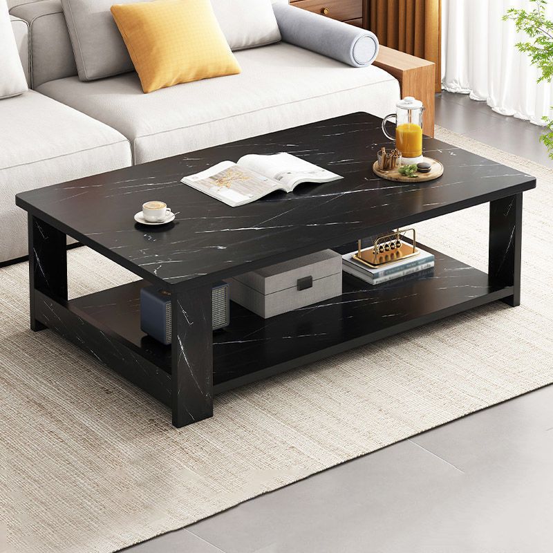 4 Legs Rectangular Coffee Table Made of Solid Wood in Wood/white/brown/gray Cocktail Table