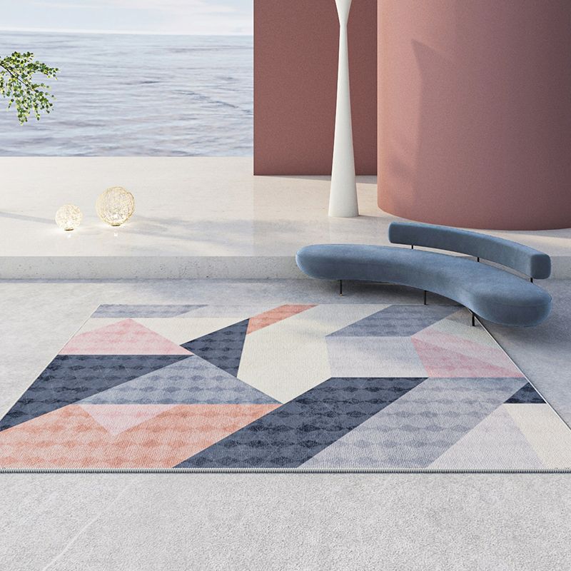 Contemporary Geometry Printed Rug Polyester Indoor Carpet Non-Slip Backing Carpet for Living Room