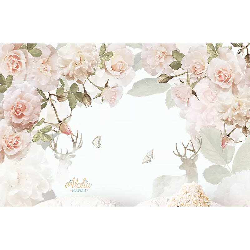 Pastel Pink Contemporary Wall Mural Personalized Size Blossoming Rose Wall Art for Accent Wall