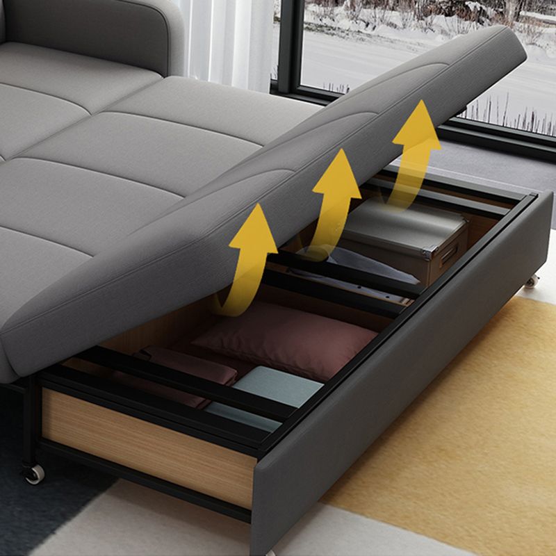 Contemporary Square Arm Cotton Blend Couch Bed with Pillows in Grey