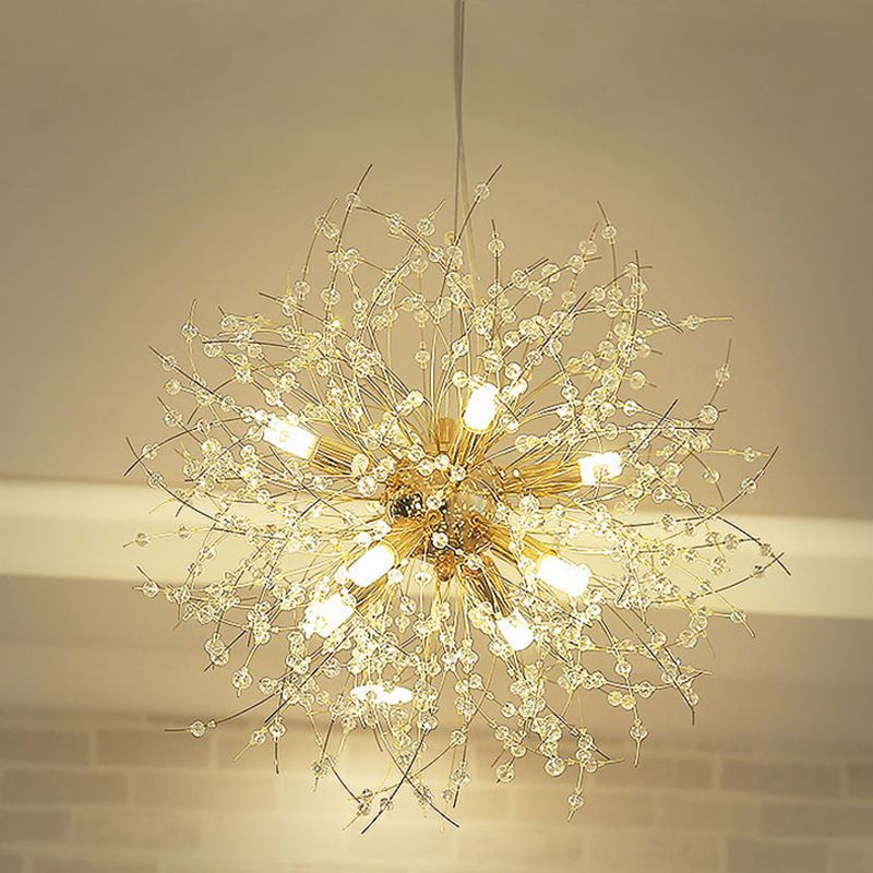 17,7 pollici largo dente di leone di cristallo appeso a 8 luci lampada in acciaio inossidabile in acciaio inossidabile per soggiorno camera da letto