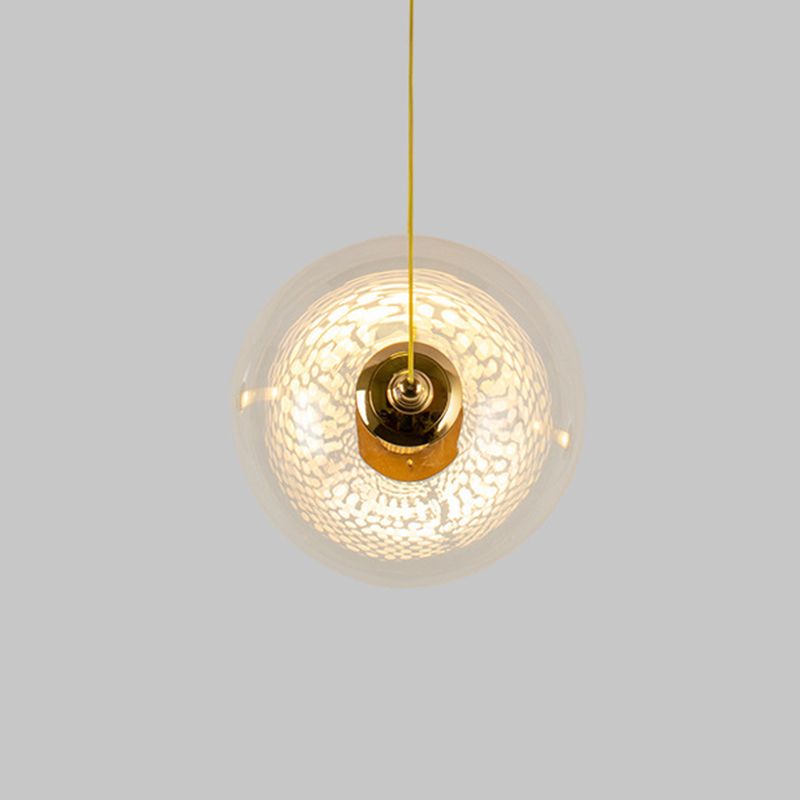 Gold Globe Ceiling Pendant Light Modern 1/3-Head Clear Glass Suspension Lighting with Mesh Tube Inside